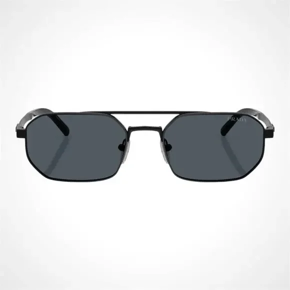 New PRADA Sunglasses Black Metal Mens Grey Lens Square Pilot 55-19-140mm - Picture 3 of 5